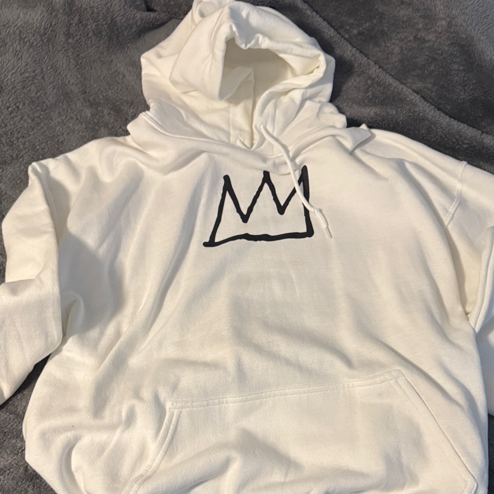 Cozy White Hoodie with Black Crown Design